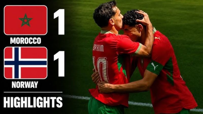 Maroc 1-1 Na Uy (08/06/2026): Brahim Díaz Mở Tỉ Số, Ødegaard Gỡ Hòa Phút Bù Giờ